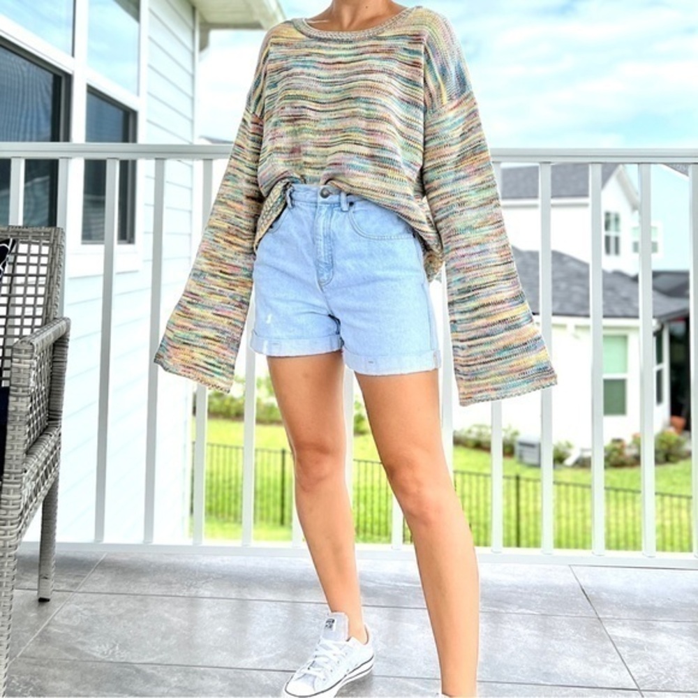 Chelsea & Violet NEW Oversized Bell Sleeve Cropped Sweater Size XL Multi Green